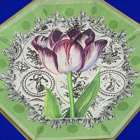 Moonlighting Interiors Vintage Art Nouveau French Decoupage Green Plate Tulip - Picture 6 of 10